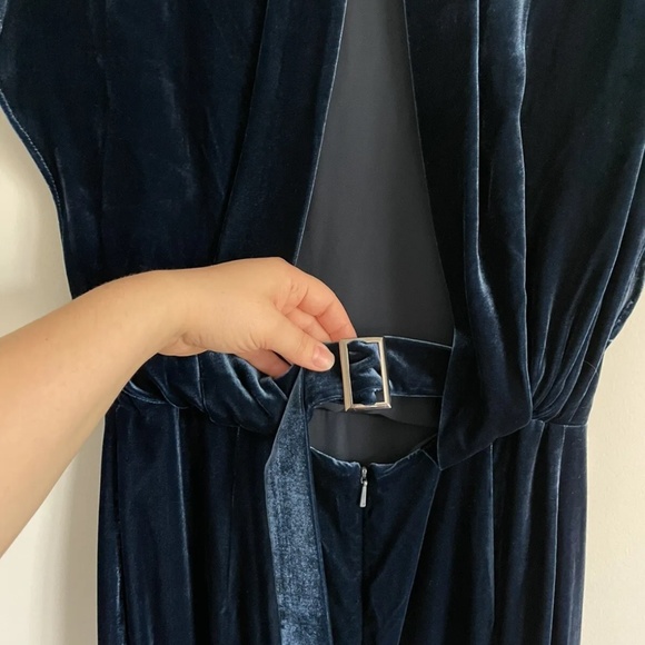 Whistles Plush Velvet Midi Crew Neck Open Back Dress In Sapphire Color Size US 8 - Picture 7 of 12